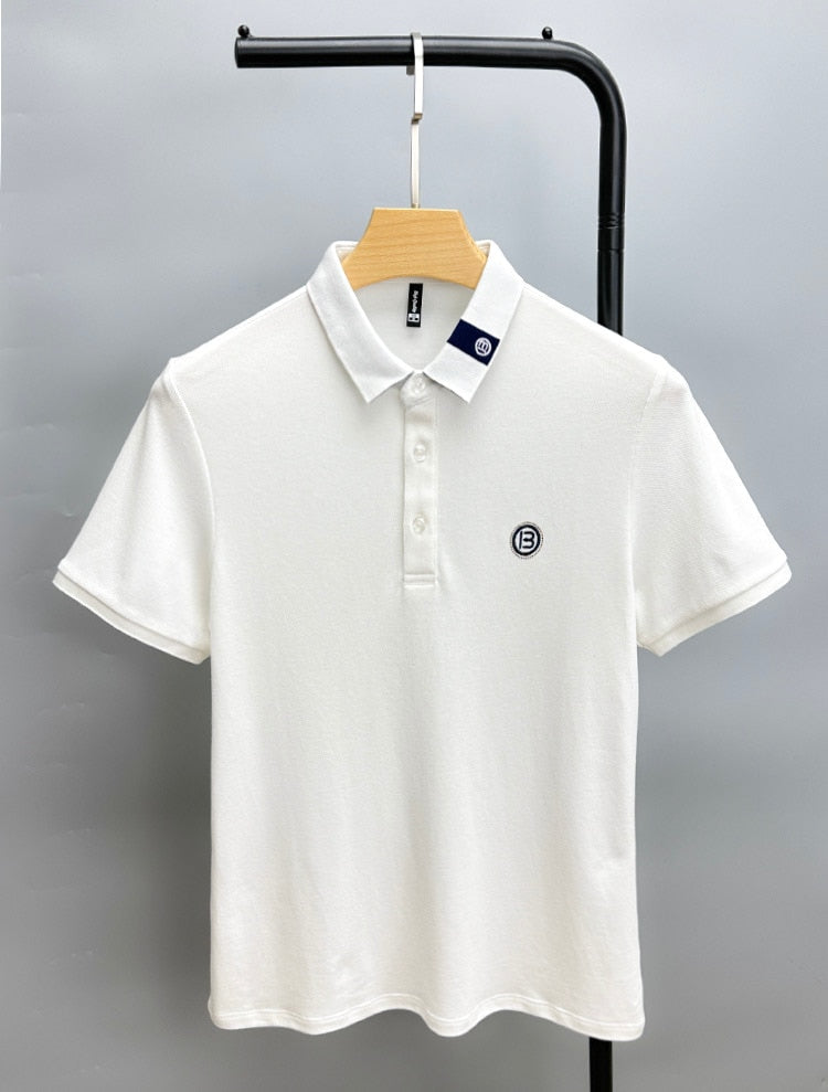 Solid 100% Cotton Letter Embroidery Polo Shirt