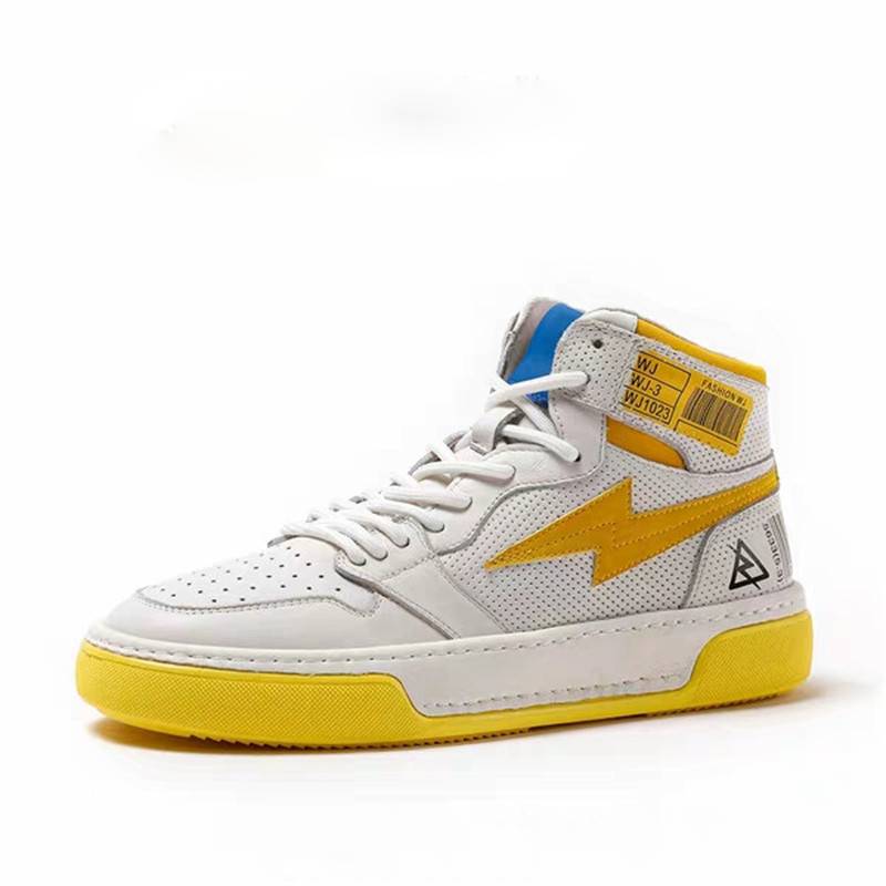 White Yellow Light Comfortable Casual Men High Top Sneaker
