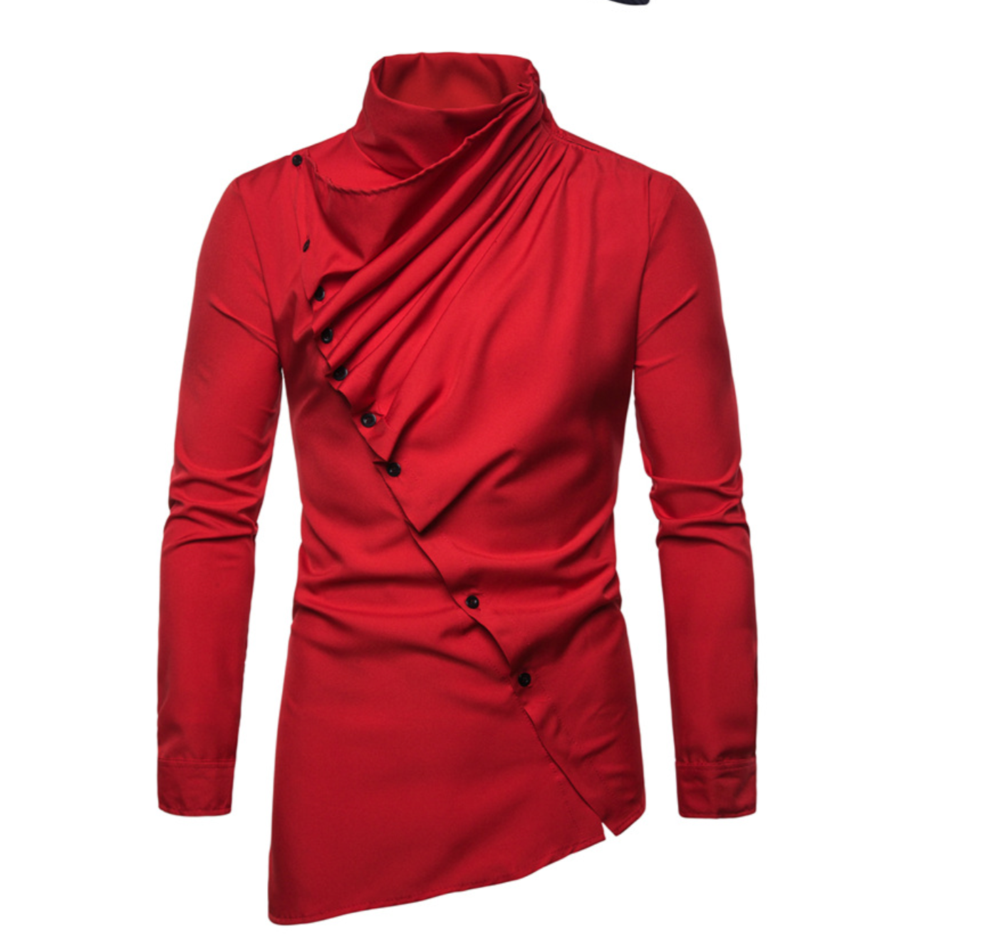 Askew Button High Neck Design Men Long Sleeves Shirt