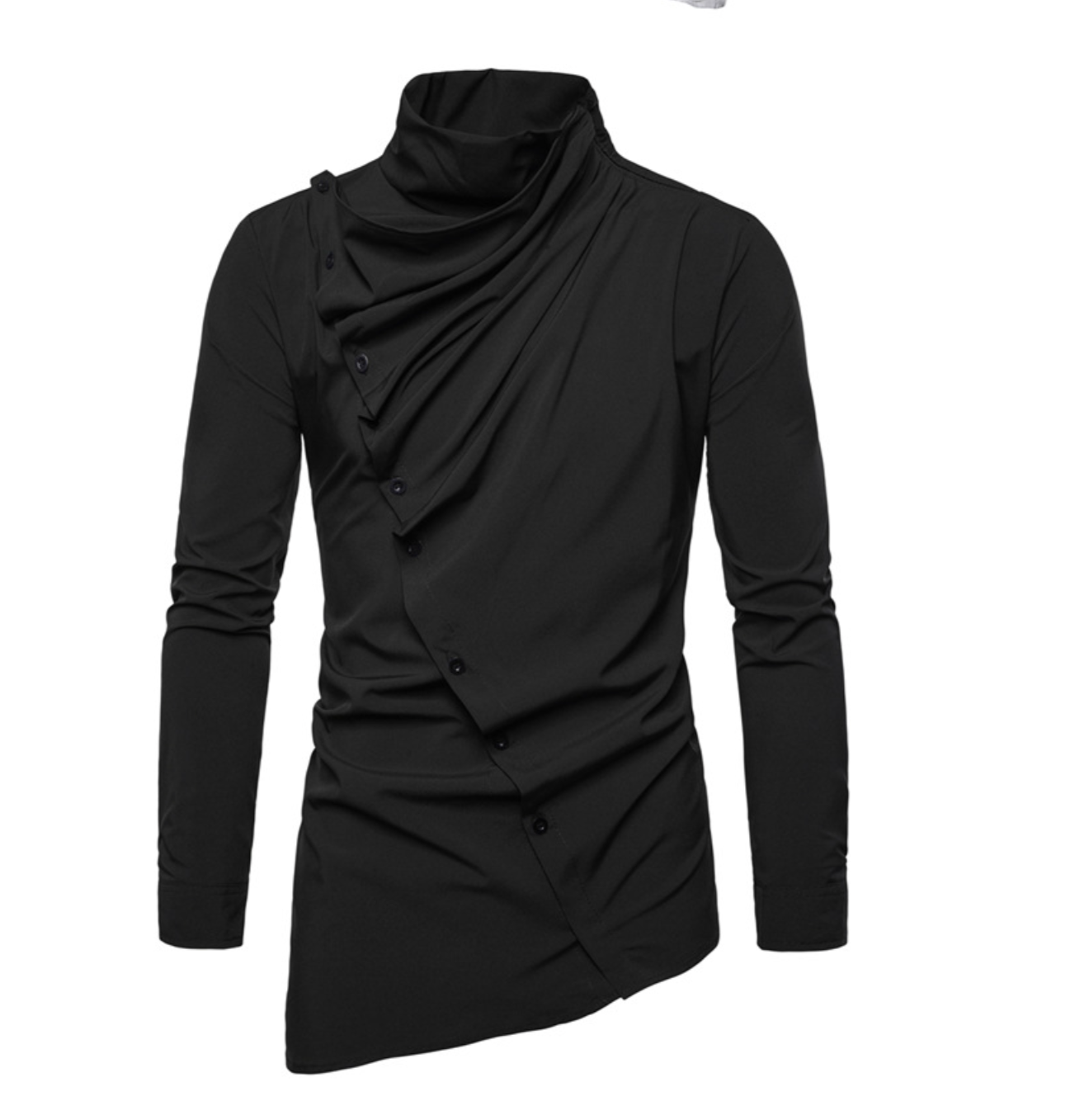 Askew Button High Neck Design Men Long Sleeves Shirt