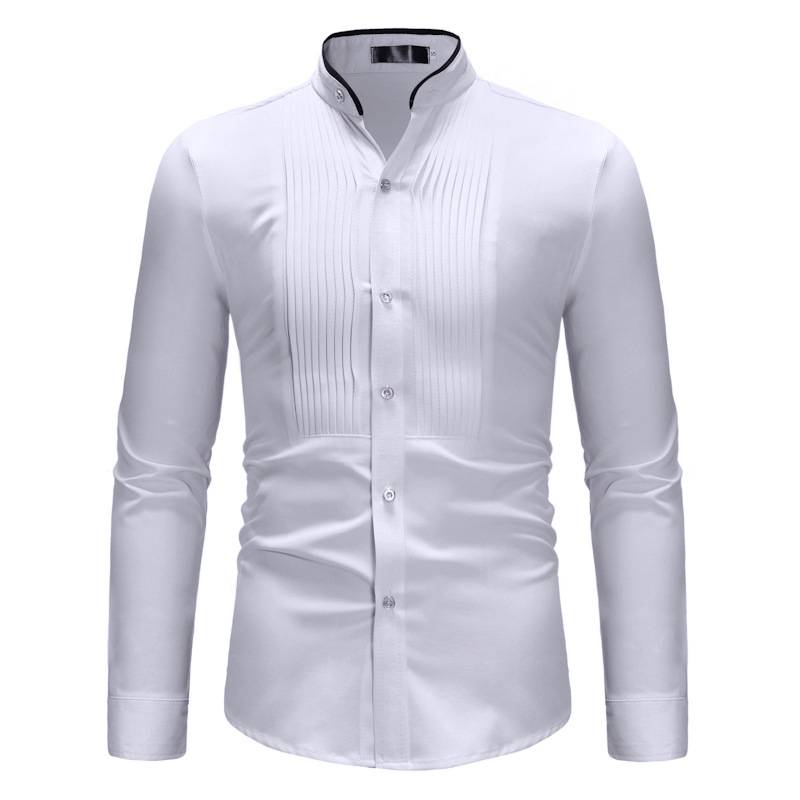 Plain Color Lines Decorated Mandarin Collar Shirt