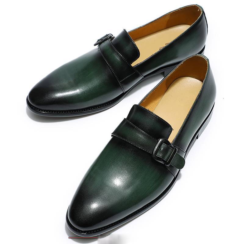 Luxury Loafers Genuine Leather Single Monk Strap Slip On Men Shoes