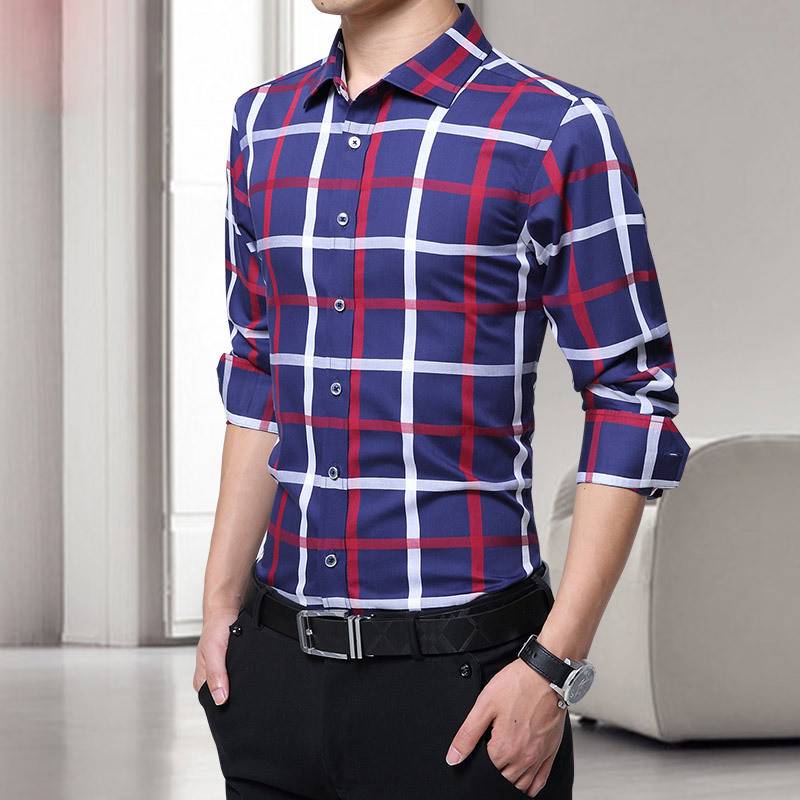 Casual Formal Checkered Long Sleeve Men Shirt