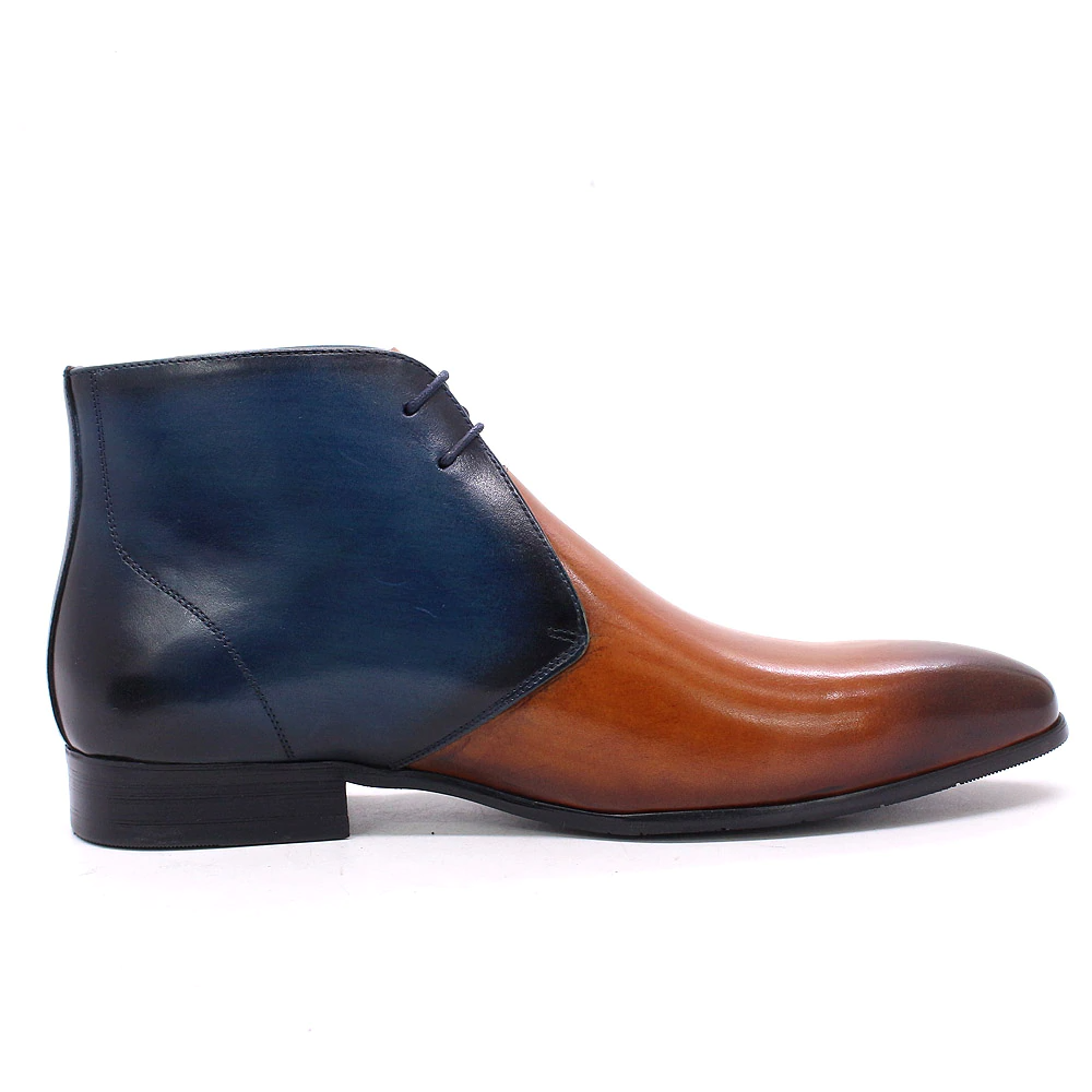 Brown Blue Ombre Leather Ankle Lace Up Boots