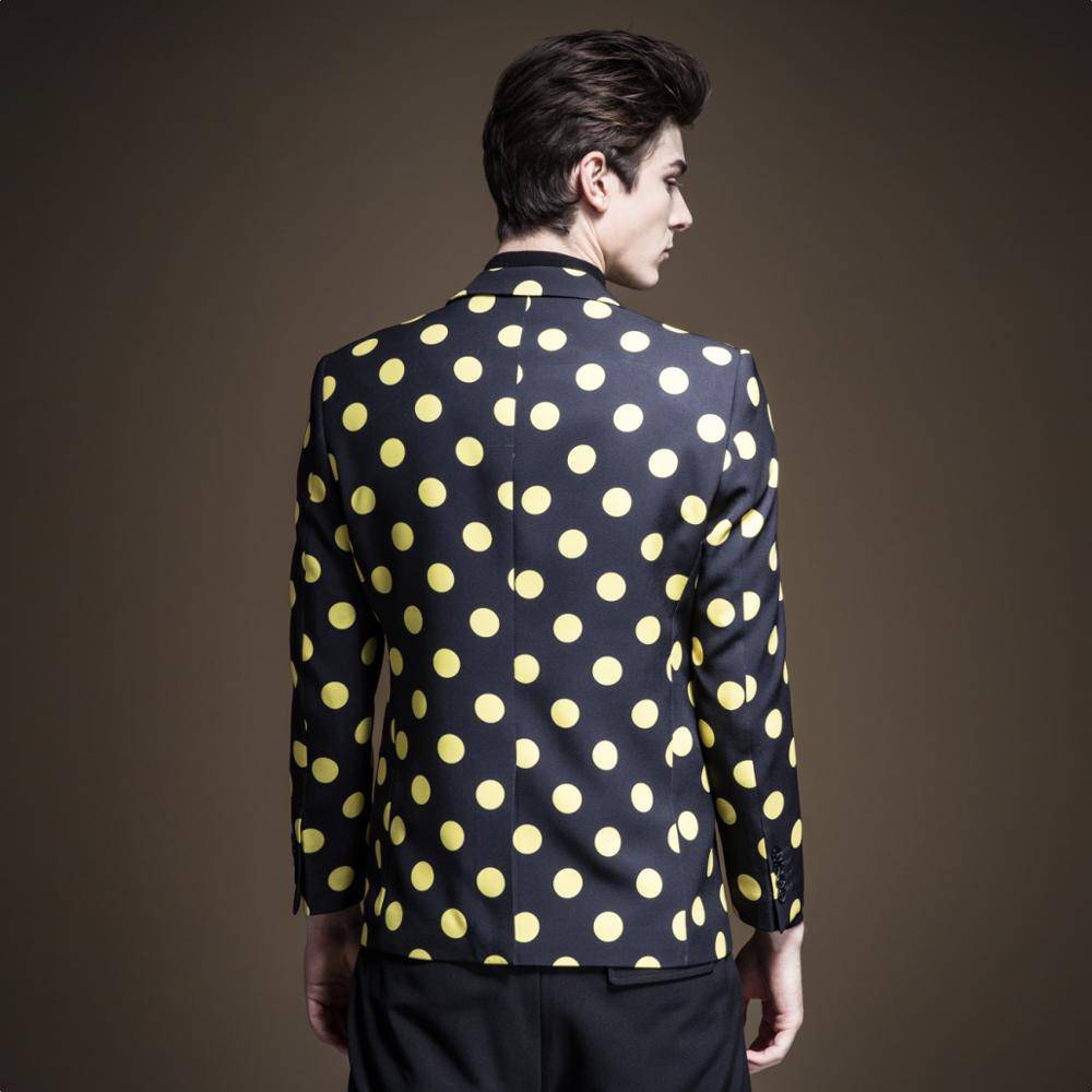 Polkadot Contrast Single Button Casual Costume Style Men Blazer