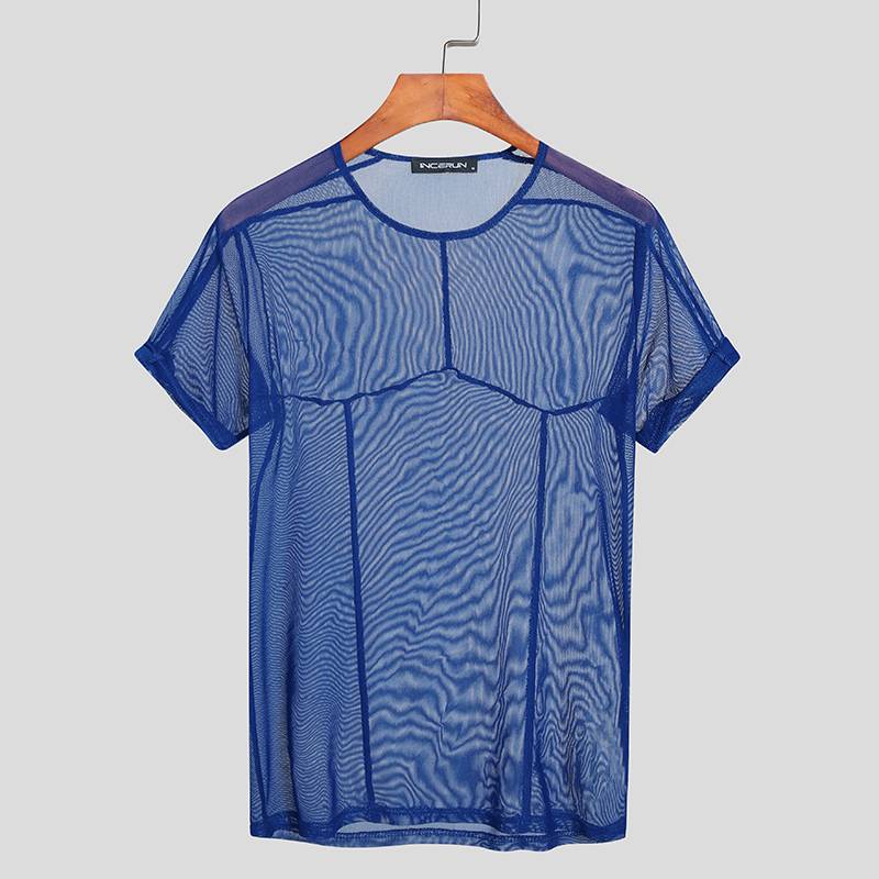 Lines Sewing Decorated O-Neck Transparent T-Shirt