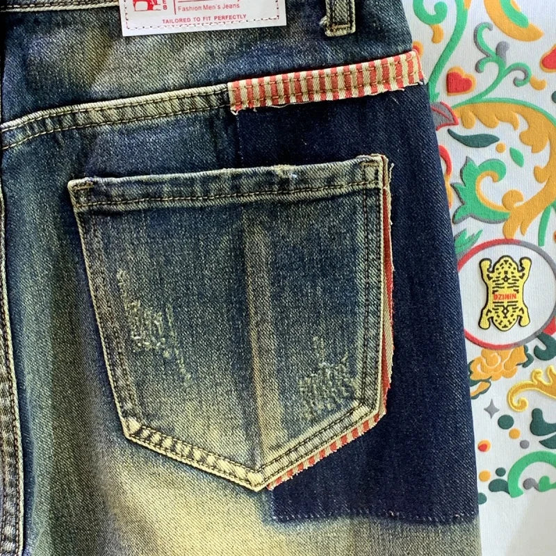 Retro Loose Stitching Design Baggy Jeans