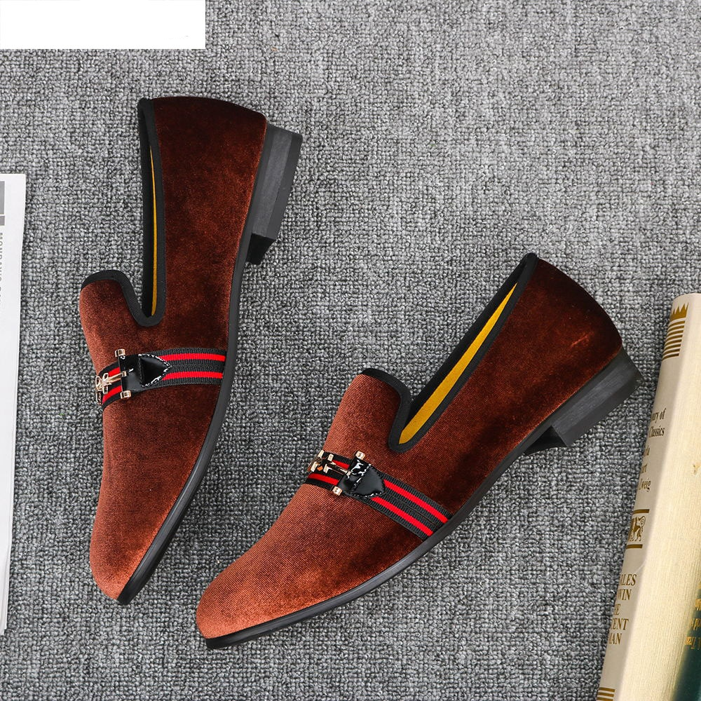 Velvet Red Stripe Men Casual Men Loafers
