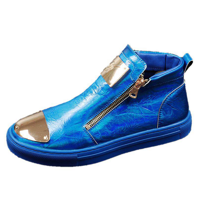Casual Metal Decoration Double Zipper High Top Men Sneaker