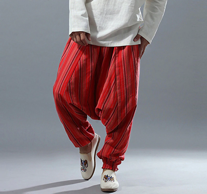 Striped Ethnic Punk Harem Big Crotch Casual Style Men Pants