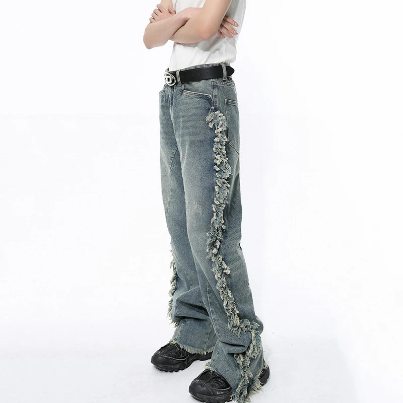 Ragged Edge Splicing Loose Jeans