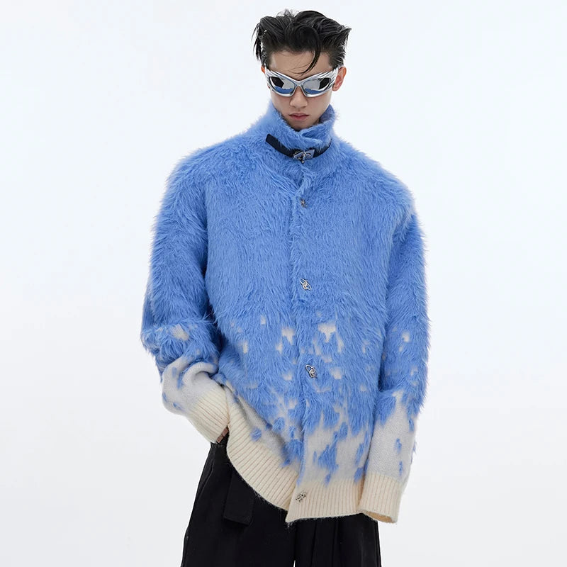 Mink-like Hair Metal Button Cardigan