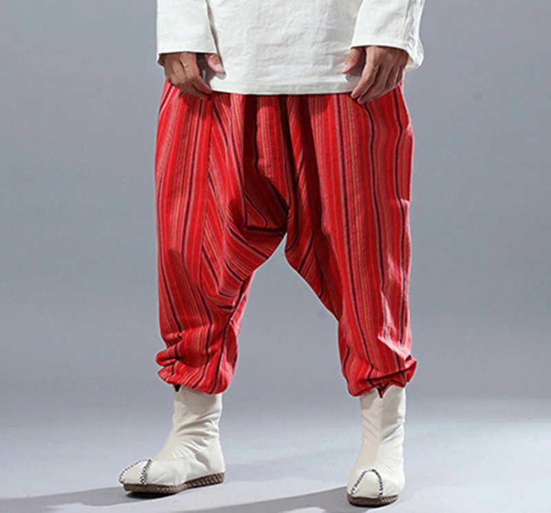Striped Ethnic Punk Harem Big Crotch Casual Style Men Pants