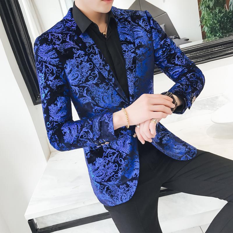 Glowing Blue Paisley Velvet Men Blazer