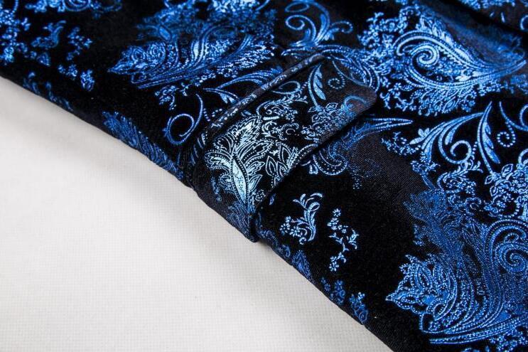 Glowing Blue Paisley Velvet Men Blazer