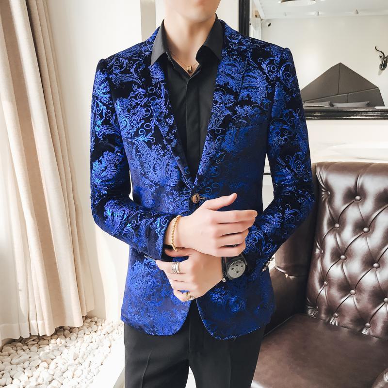 Glowing Blue Paisley Velvet Men Blazer