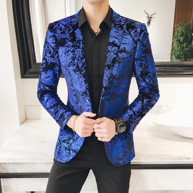 Glowing Blue Paisley Velvet Men Blazer