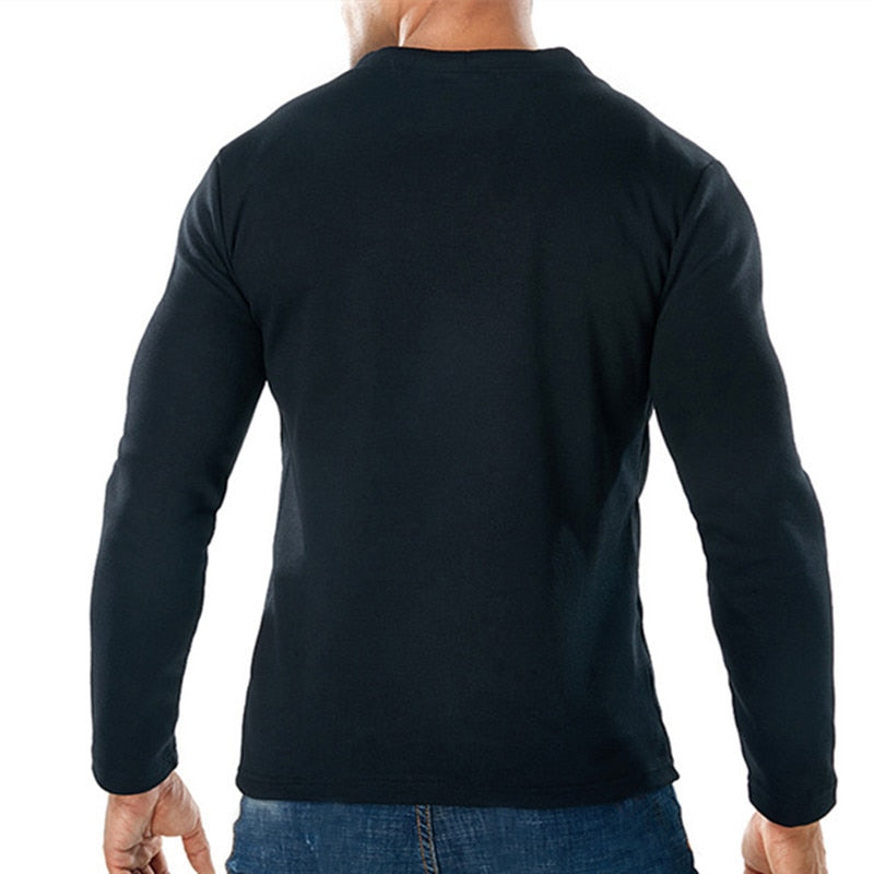 Deep V-Neck with See Through Mesh Men Long Sleeves Shirt