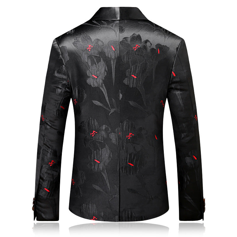 Dark Floral Red Pollen Lapel Men Shawl Lapel Blazer - FanFreakz