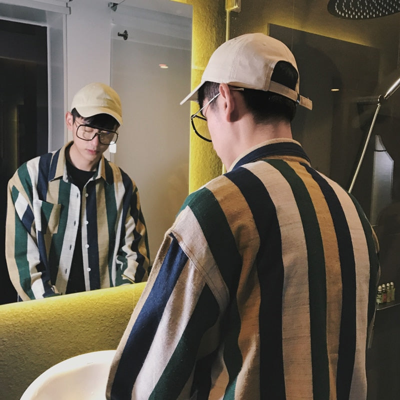 Newest Fashion Stripe Loose Casual Long Sleeves Style Men Shirts