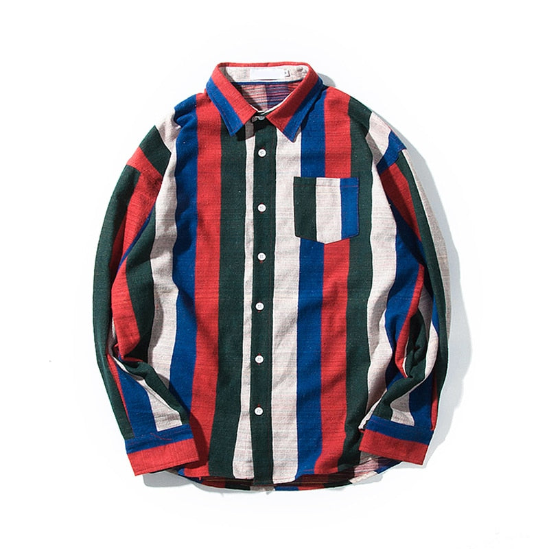 Newest Fashion Stripe Loose Casual Long Sleeves Style Men Shirts