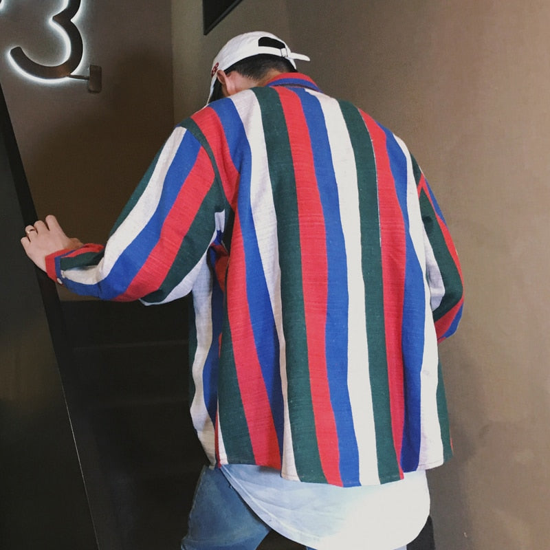 Newest Fashion Stripe Loose Casual Long Sleeves Style Men Shirts