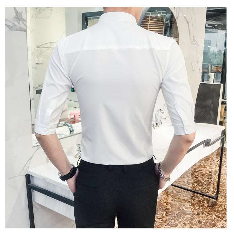 Chest Lace Details Men Slim Fit Short Sleeves Shirts - FanFreakz