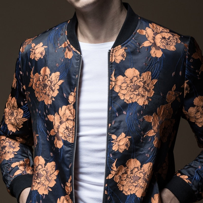 Autumn Vintage Bloom Pattern Men Bomber Jacket - FanFreakz