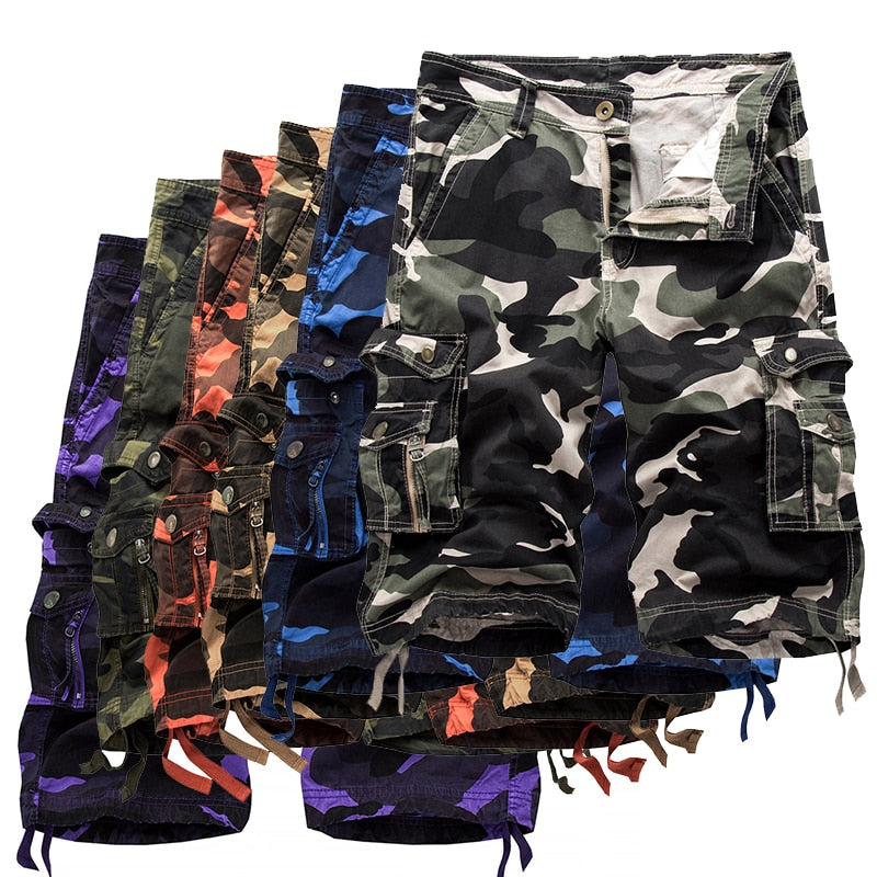 Military Camo Pattern Cargo Multi Pockets Style Men Shorts