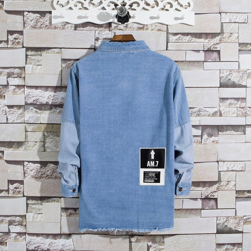 Casual Denim with Black Patchwork Men Loose Outer - FanFreakz