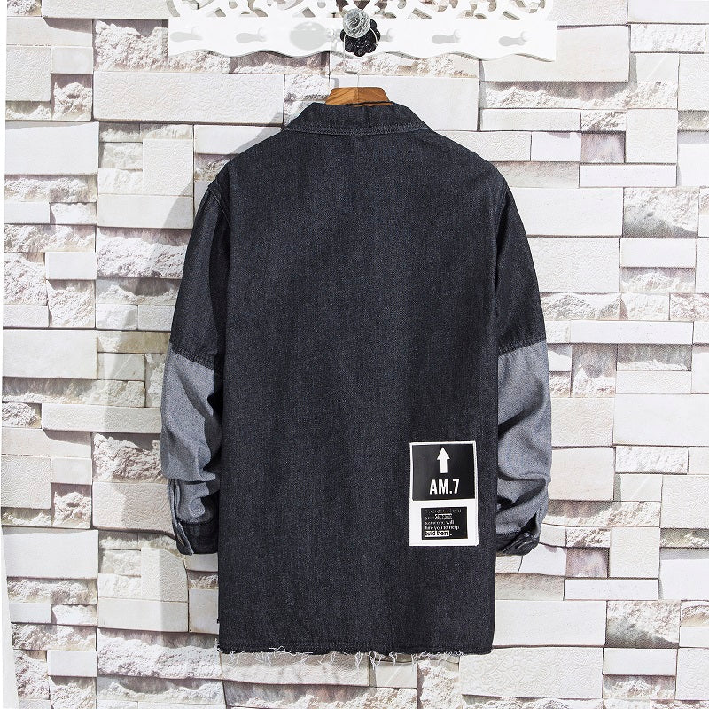 Casual Denim with Black Patchwork Men Loose Outer - FanFreakz