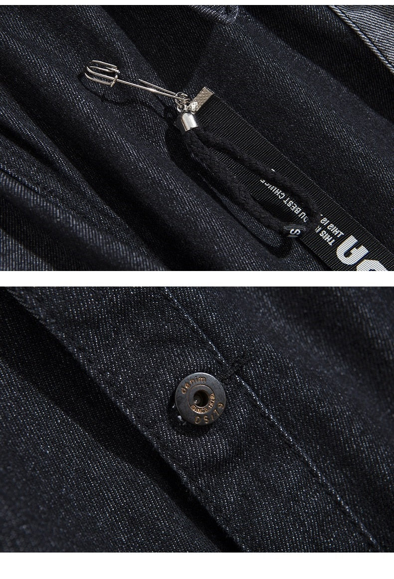Casual Denim with Black Patchwork Men Loose Outer - FanFreakz