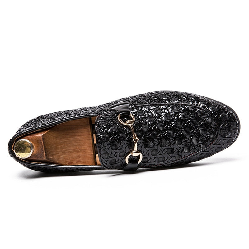 Glossy PU Pattern with Buckle Men Loafers