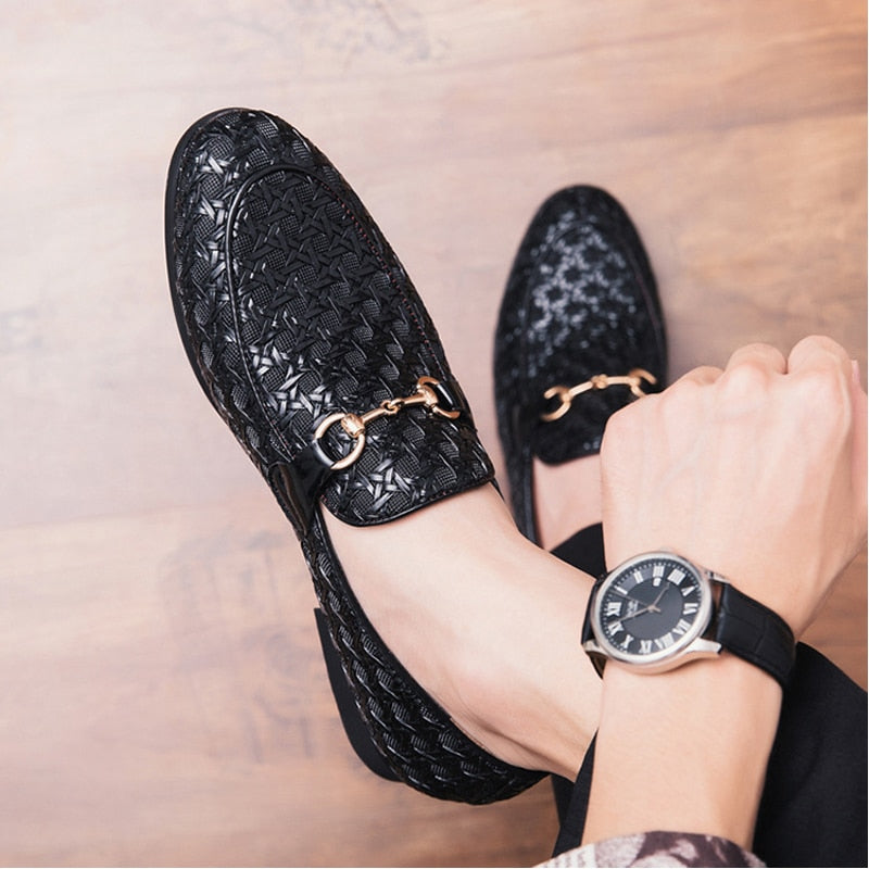 Glossy PU Pattern with Buckle Men Loafers