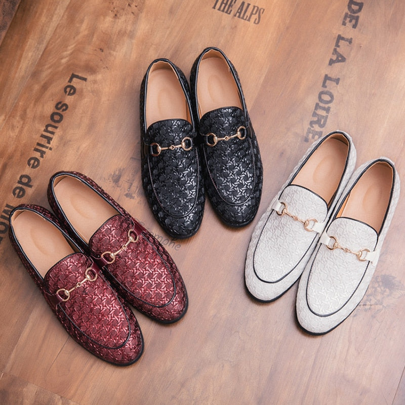 Glossy PU Pattern with Buckle Men Loafers