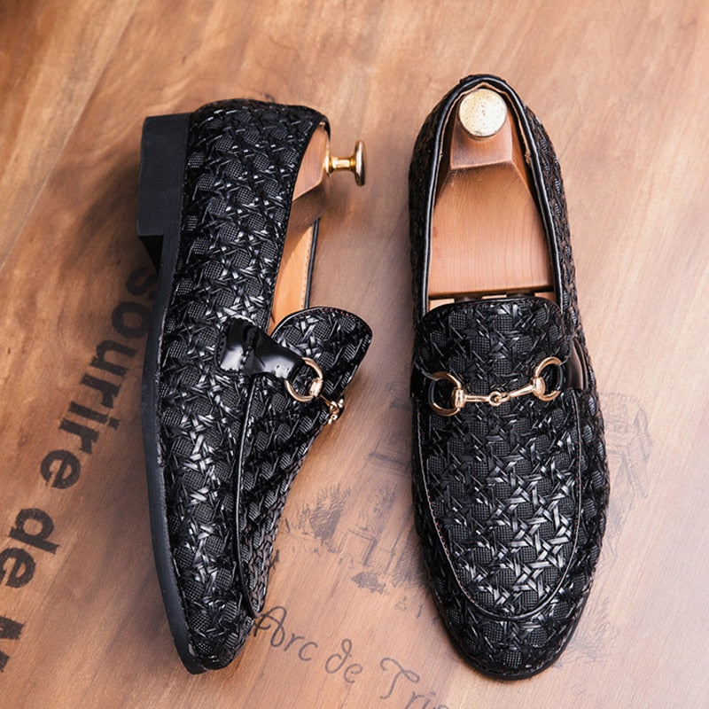 Glossy PU Pattern with Buckle Men Loafers