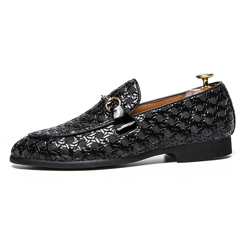 Glossy PU Pattern with Buckle Men Loafers