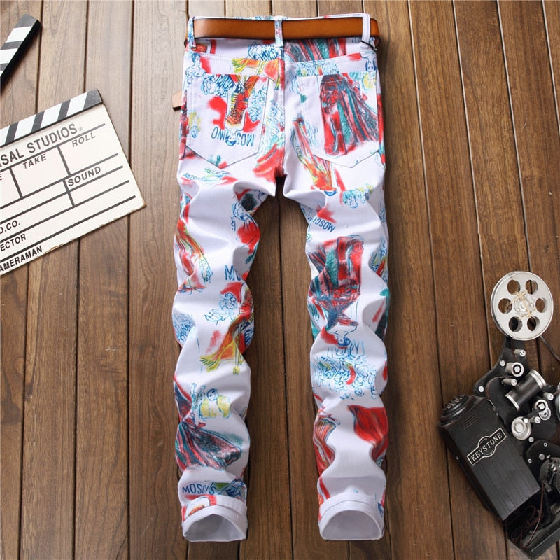 Personality Print Skinny Style Men Casual Pants
