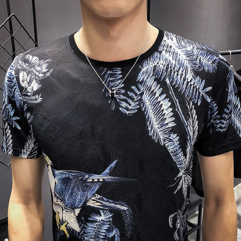 Spring Summer Printed Round Neck Design Men T-Shirt