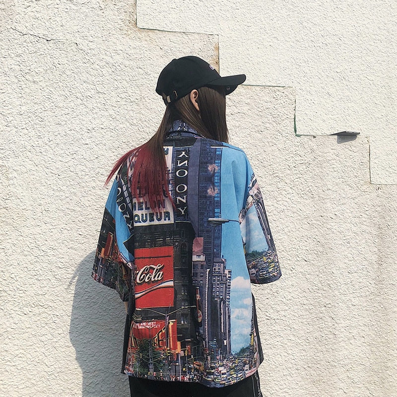 Streetwear Doodle Printing Short Sleeve Style Men Shirt