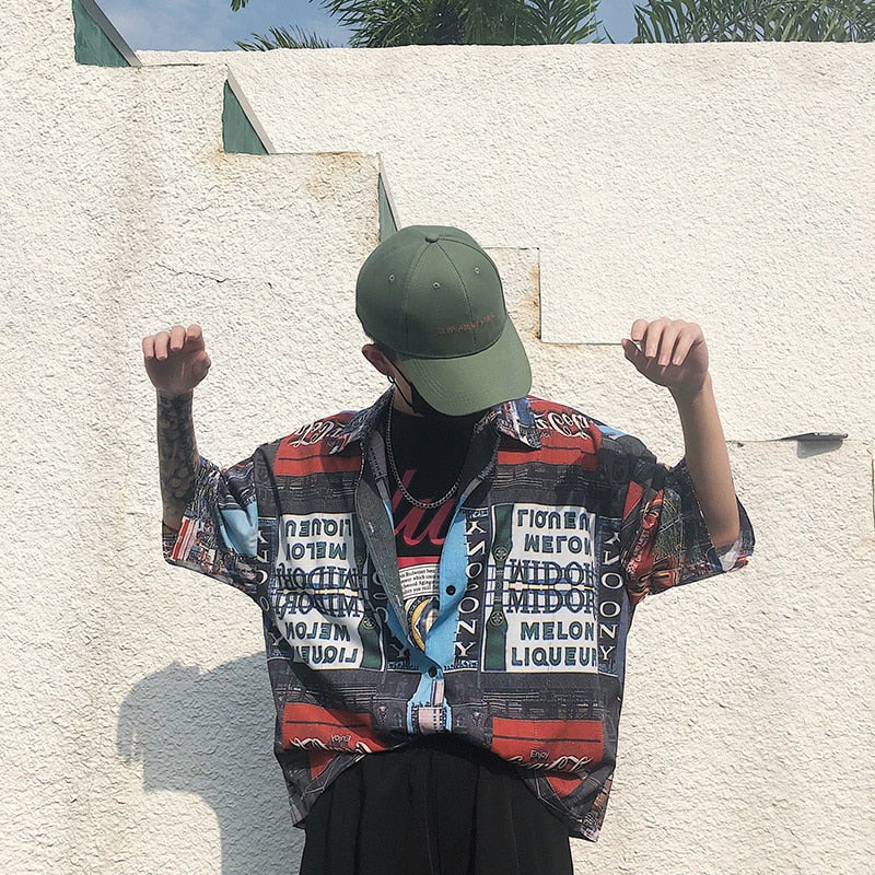 Streetwear Doodle Printing Short Sleeve Style Men Shirt