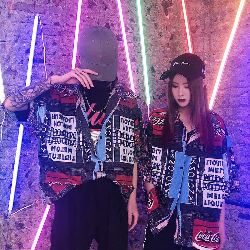 Streetwear Doodle Printing Short Sleeve Style Men Shirt