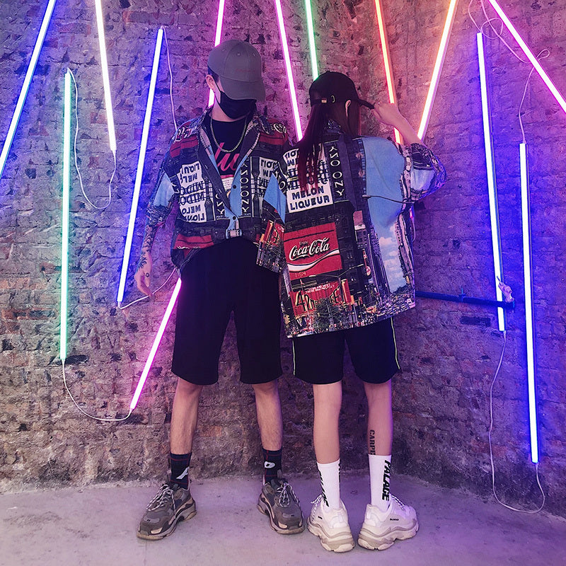 Streetwear Doodle Printing Short Sleeve Style Men Shirt