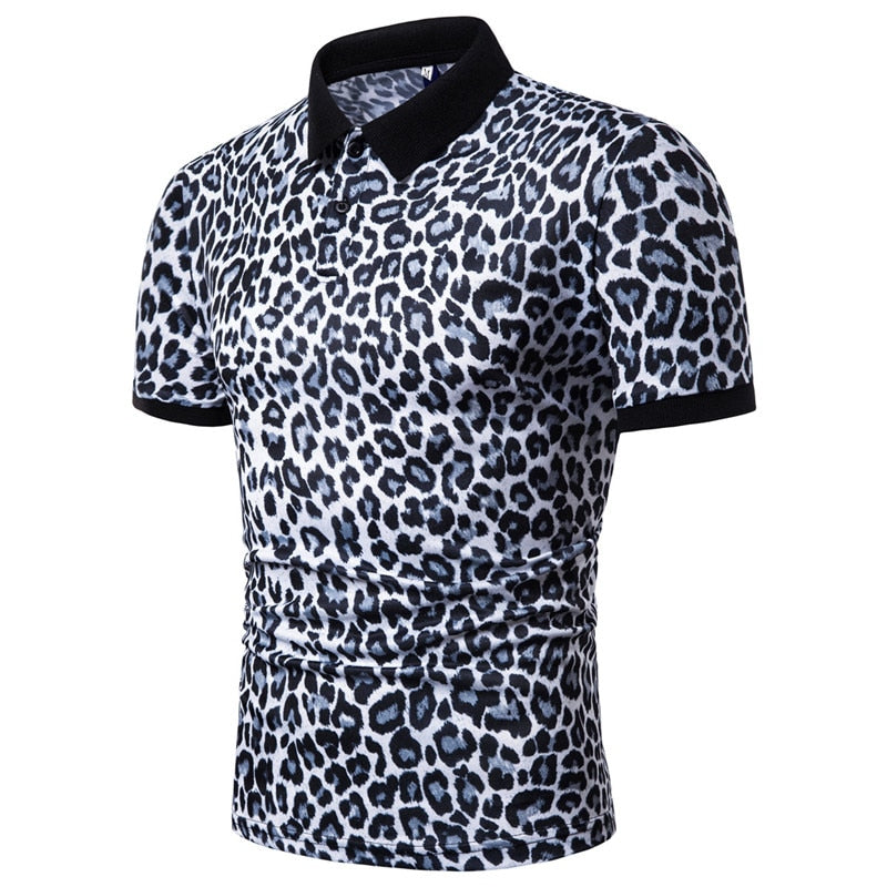 Leopard Printed Short Sleeve Men Polo Shirt