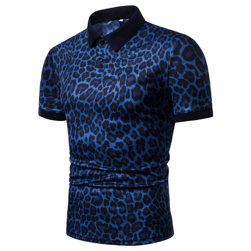 Leopard Printed Short Sleeve Men Polo Shirt