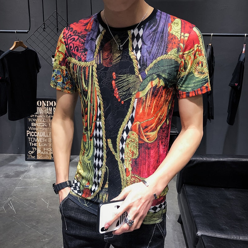 Court Printing Round Neck Bright Design Men T-Shirt