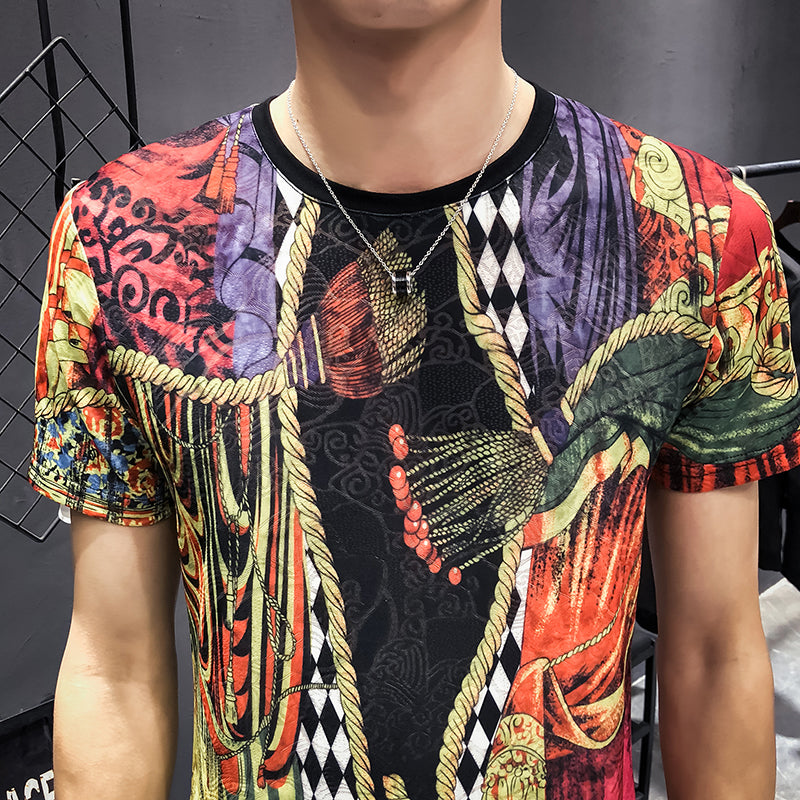 Court Printing Round Neck Bright Design Men T-Shirt