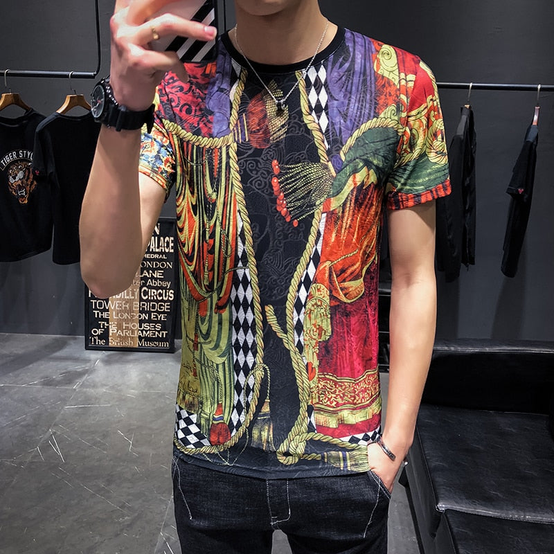 Court Printing Round Neck Bright Design Men T-Shirt