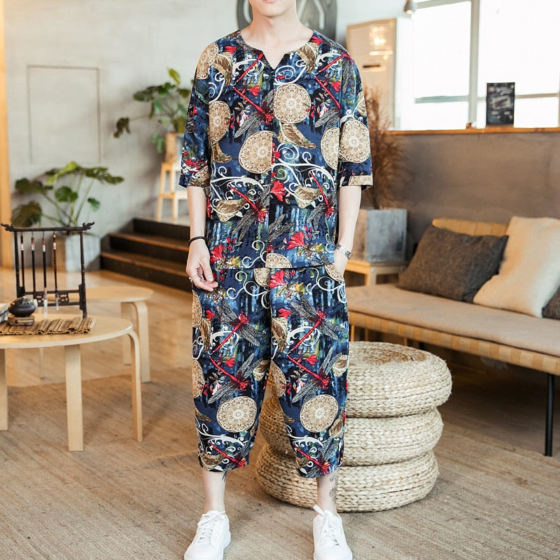 Chinese Vintage Style Summer Streetwear Vintage Design Men Shirt Set - FanFreakz