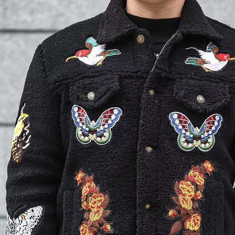 Tiger Head and Living Things Embroidery Details Men Jacket